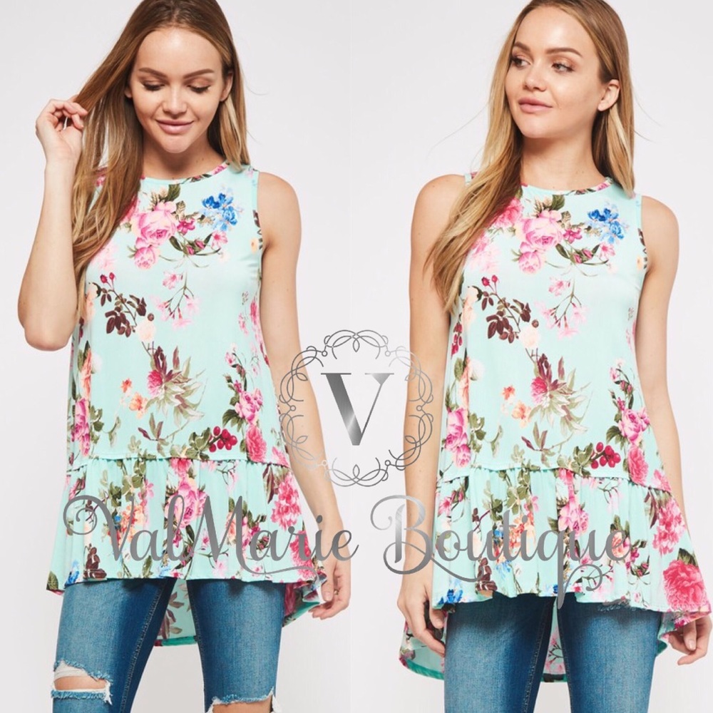 Mint floral tunic top blouse